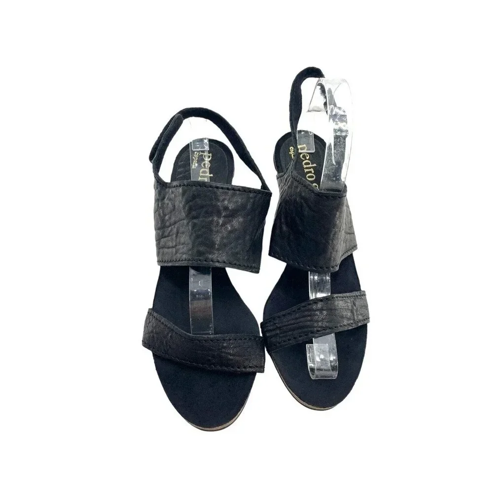 Pedro Garcia Women's Black Pebbled Leather Ankle Strappy Sandals Heel Size Eu 40
